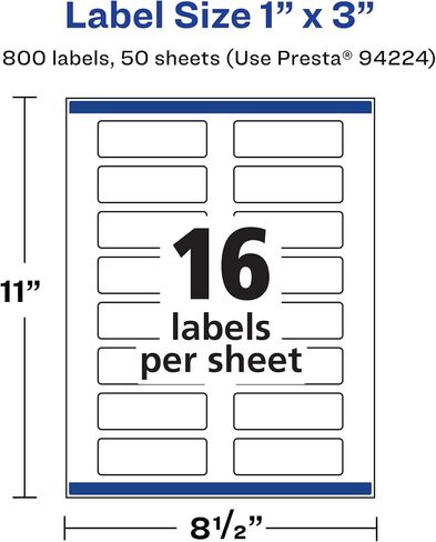 Avery Matte White Resplable Rectangle Labels ، Sure Feed Technology ، طباعة إلى الحافة ، 1 "× 3" ، 240 ملصقات قابلة للإزالة ، الليزر/الحبر القابلة للطباعة in Saudi Arabia