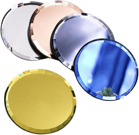 5-Piece Mirror Glass Nail Art Palette Display Tray Set Round Makeup Mixing Trays for Women Portable Color Mixing for Manicure and Salon Use in Saudi Arabia