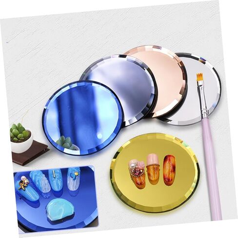 5-Piece Mirror Glass Nail Art Palette Display Tray Set Round Makeup Mixing Trays for Women Portable Color Mixing for Manicure and Salon Use in Saudi Arabia