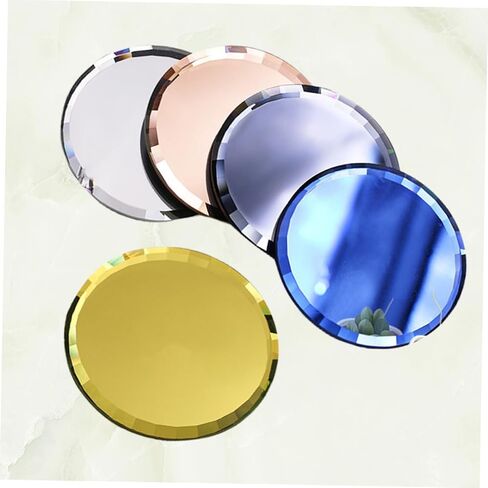 5-Piece Mirror Glass Nail Art Palette Display Tray Set Round Makeup Mixing Trays for Women Portable Color Mixing for Manicure and Salon Use in Saudi Arabia