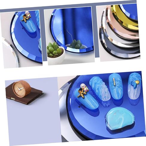 5-Piece Mirror Glass Nail Art Palette Display Tray Set Round Makeup Mixing Trays for Women Portable Color Mixing for Manicure and Salon Use in Saudi Arabia
