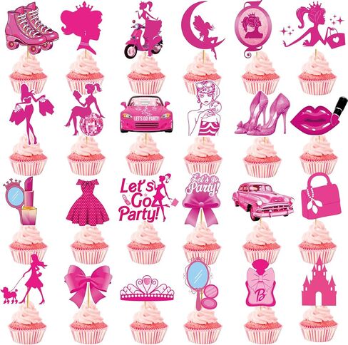 48 PCS Hot Pink Girls Cupcake Topcake Topcake Princess Cake Decorations Girls Birthdy Party Bachelorette حفلة دش الزفاف in Kuwait