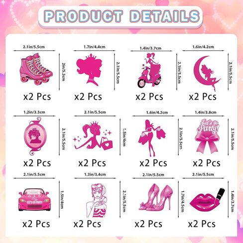 48 PCS Hot Pink Girls Cupcake Topcake Topcake Princess Cake Decorations Girls Birthdy Party Bachelorette حفلة دش الزفاف in Kuwait