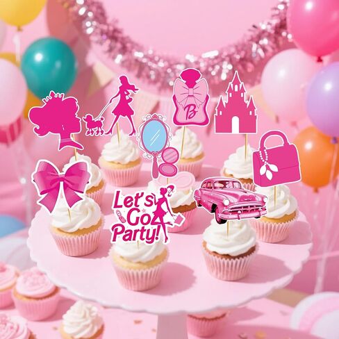 48 PCS Hot Pink Girls Cupcake Topcake Topcake Princess Cake Decorations Girls Birthdy Party Bachelorette حفلة دش الزفاف in Kuwait