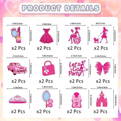 48 PCS Hot Pink Girls Cupcake Topcake Topcake Princess Cake Decorations Girls Birthdy Party Bachelorette حفلة دش الزفاف in Kuwait