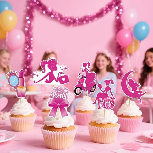 48 PCS Hot Pink Girls Cupcake Topcake Topcake Princess Cake Decorations Girls Birthdy Party Bachelorette حفلة دش الزفاف in Kuwait