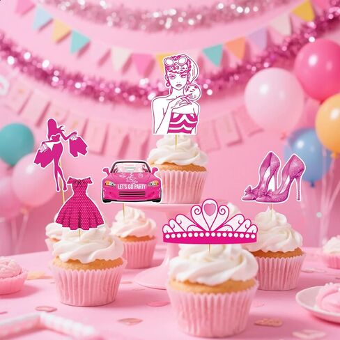 48 PCS Hot Pink Girls Cupcake Topcake Topcake Princess Cake Decorations Girls Birthdy Party Bachelorette حفلة دش الزفاف in Kuwait