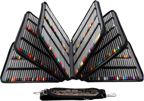 حالة قلم رصاص كبيرة سعة - 600 فتحات فردية من الجلد مع منظم محمولة سوستور إغلاق لأقلام الألوان المائية المثالية للفنانين （الفضة） in Kuwait