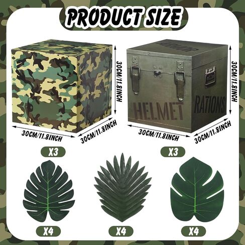 19 Pcs Camo Boxes Decor Army Party Decorations Including Camo Boxes Camo Netting and Palm Leaves for Hunting Military Army Military Enthusiasts Jungle Camo Party Birthday Party Supplies in Saudi Arabia