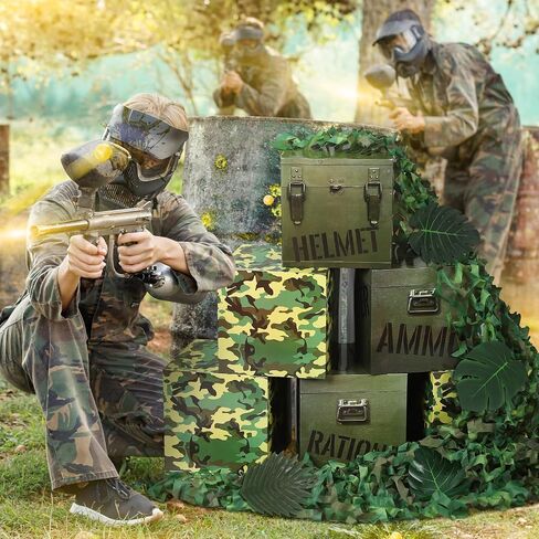 19 Pcs Camo Boxes Decor Army Party Decorations Including Camo Boxes Camo Netting and Palm Leaves for Hunting Military Army Military Enthusiasts Jungle Camo Party Birthday Party Supplies in Saudi Arabia