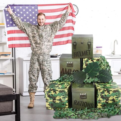 19 Pcs Camo Boxes Decor Army Party Decorations Including Camo Boxes Camo Netting and Palm Leaves for Hunting Military Army Military Enthusiasts Jungle Camo Party Birthday Party Supplies in Saudi Arabia
