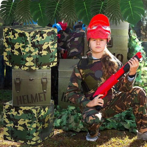 19 Pcs Camo Boxes Decor Army Party Decorations Including Camo Boxes Camo Netting and Palm Leaves for Hunting Military Army Military Enthusiasts Jungle Camo Party Birthday Party Supplies in Saudi Arabia
