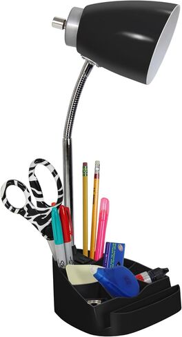 Simple Designs LD1094-ORG 18.5" All-in-One Gooseneck Desk Lamp with iPad Stand, Book Holder, and Convenient Charging Outlet, for Office, Bedroom, Living Room, Orange in Saudi Arabia