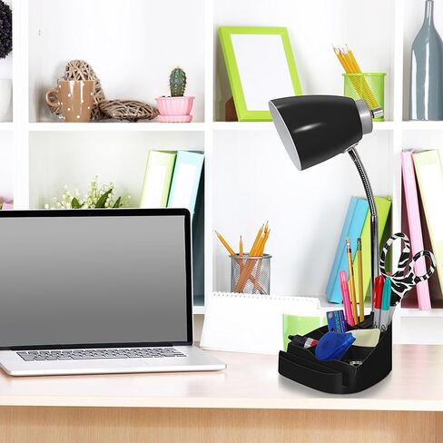 Simple Designs LD1094-ORG 18.5" All-in-One Gooseneck Desk Lamp with iPad Stand, Book Holder, and Convenient Charging Outlet, for Office, Bedroom, Living Room, Orange in Saudi Arabia