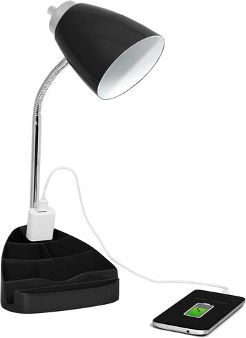 Simple Designs LD1094-ORG 18.5" All-in-One Gooseneck Desk Lamp with iPad Stand, Book Holder, and Convenient Charging Outlet, for Office, Bedroom, Living Room, Orange in Saudi Arabia