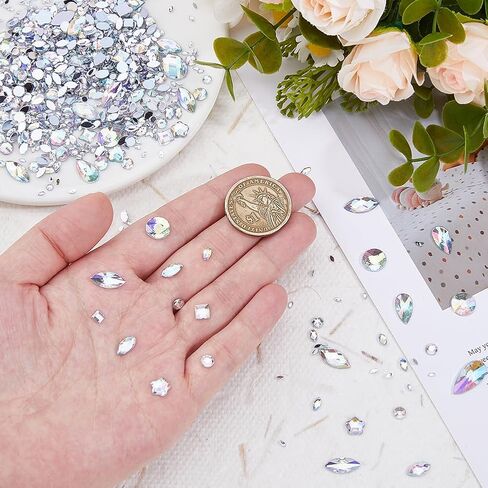 1250Pcs AB Flatback Rhinestones Crystal Gems Colorful Horse Eye Crystal Rhinestones Acrylic Rhinestone Jewels Crafts for Making Shoes Clothes Dress Nail Wedding Accessories in Saudi Arabia