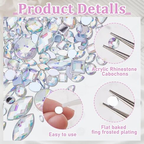 1250Pcs AB Flatback Rhinestones Crystal Gems Colorful Horse Eye Crystal Rhinestones Acrylic Rhinestone Jewels Crafts for Making Shoes Clothes Dress Nail Wedding Accessories in Saudi Arabia