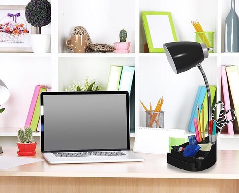 تصميمات بسيطة LD1094-ORG 18.5 "مصباح مكتب Gooseneck بالكامل مع حامل iPad وحامل الكتب ومنفذ شحن مريح للمكتب وغرفة النوم وغرفة المعيشة والبرتقالي in Kuwait