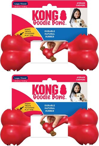 KONG Goodie Bone - Treat Dispensing Natural Rubber Bone - Red - for Large Dogs (2 Pack) in Saudi Arabia