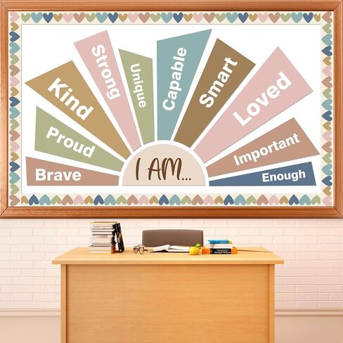 Boho Positive Affirmation Station Bulletin Board Motivational Posters Mirror Growth Mindset Decors for Classroom I Am Positive Affirmations Accent Cutouts for Back to School Office Home Wall Supply in Saudi Arabia