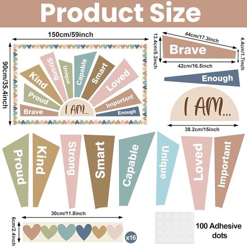 Boho Positive Affirmation Station Bulletin Board Motivational Posters Mirror Growth Mindset Decors for Classroom I Am Positive Affirmations Accent Cutouts for Back to School Office Home Wall Supply in Saudi Arabia