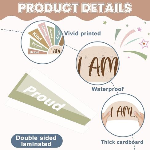 Boho Positive Affirmation Station Bulletin Board Motivational Posters Mirror Growth Mindset Decors for Classroom I Am Positive Affirmations Accent Cutouts for Back to School Office Home Wall Supply in Saudi Arabia
