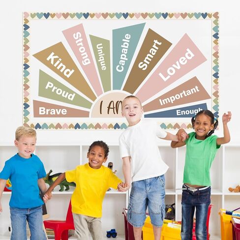 Boho Positive Affirmation Station Bulletin Board Motivational Posters Mirror Growth Mindset Decors for Classroom I Am Positive Affirmations Accent Cutouts for Back to School Office Home Wall Supply in Saudi Arabia