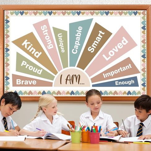 Boho Positive Affirmation Station Bulletin Board Motivational Posters Mirror Growth Mindset Decors for Classroom I Am Positive Affirmations Accent Cutouts for Back to School Office Home Wall Supply in Saudi Arabia