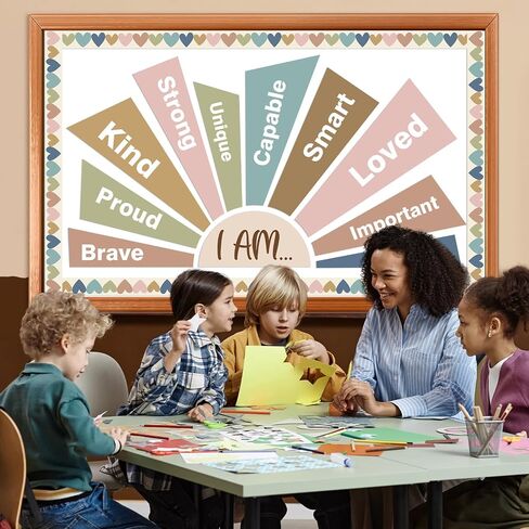 Boho Positive Affirmation Station Bulletin Board Motivational Posters Mirror Growth Mindset Decors for Classroom I Am Positive Affirmations Accent Cutouts for Back to School Office Home Wall Supply in Saudi Arabia