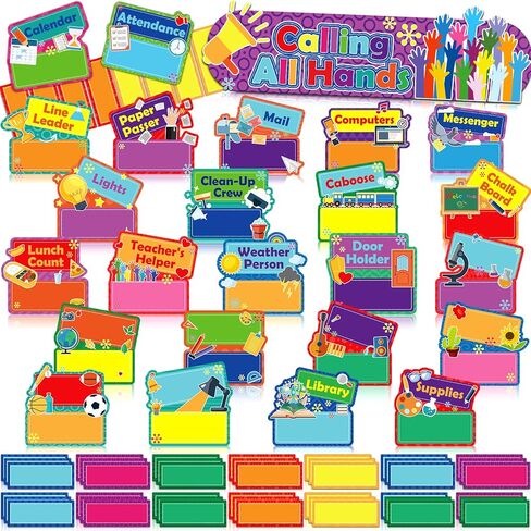 76 Pieces Classroom Jobs Chart Bulletin Board Sets Hands on Management Center Classroom Helper Chart Bulletin Board Day Chart Jobs Pockets Chart Teacher's Helper for Classroom Wall Decor in Saudi Arabia