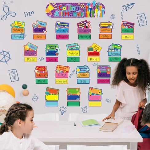 76 Pieces Classroom Jobs Chart Bulletin Board Sets Hands on Management Center Classroom Helper Chart Bulletin Board Day Chart Jobs Pockets Chart Teacher's Helper for Classroom Wall Decor in Saudi Arabia