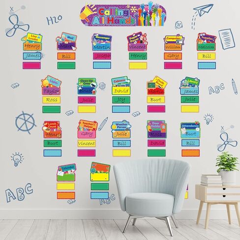 76 Pieces Classroom Jobs Chart Bulletin Board Sets Hands on Management Center Classroom Helper Chart Bulletin Board Day Chart Jobs Pockets Chart Teacher's Helper for Classroom Wall Decor in Saudi Arabia