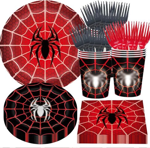 Spider Themed Party Supplies Wap Tableware Set for Kids Boys Girls Birthday Party Decorations Yellow Undersea Happy Birthday Themed Napkin Cups Forks Knives for 20 Guests in Saudi Arabia