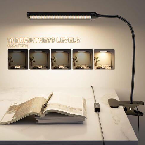 مصباح مكتب مع المشبك ، مقطع مشغل العين على أضواء المكتب المنزلي ، مصباح القراءة LED مع 3 أوضاع ملونة ، 10 سطوع ، ذراع أرجوحة مرنة للدراسة ، العمل ، السحب ، الأظافر ، الأسود in Saudi Arabia