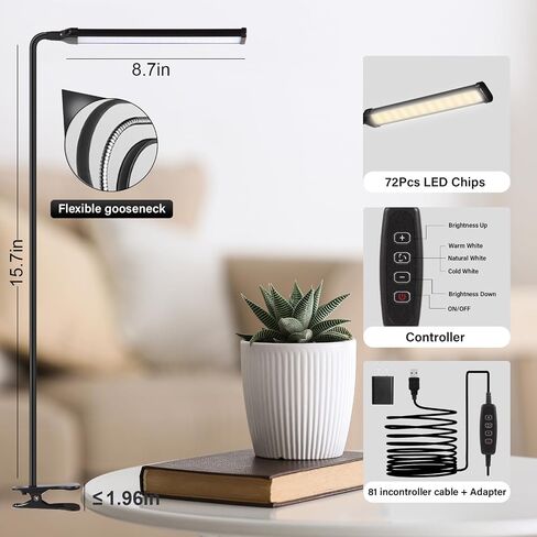 مصباح مكتب مع المشبك ، مقطع مشغل العين على أضواء المكتب المنزلي ، مصباح القراءة LED مع 3 أوضاع ملونة ، 10 سطوع ، ذراع أرجوحة مرنة للدراسة ، العمل ، السحب ، الأظافر ، الأسود in Saudi Arabia