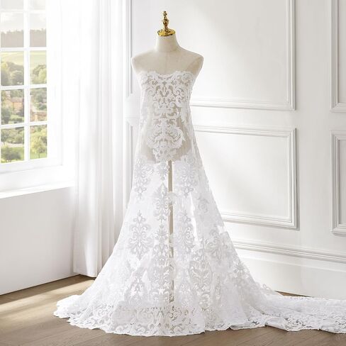 Fashion Bridal Lace Fabric Beaded Sequins Cords White Embroidery for Wedding (Bridal White, Cut by 3 Yards) in Saudi Arabia