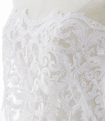 Fashion Bridal Lace Fabric Beaded Sequins Cords White Embroidery for Wedding (Bridal White, Cut by 3 Yards) in Saudi Arabia