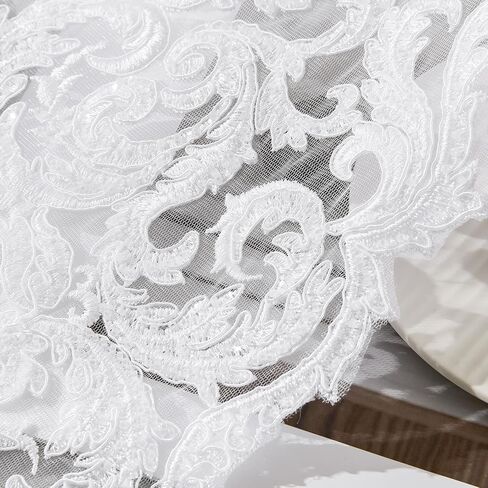 Fashion Bridal Lace Fabric Beaded Sequins Cords White Embroidery for Wedding (Bridal White, Cut by 3 Yards) in Saudi Arabia