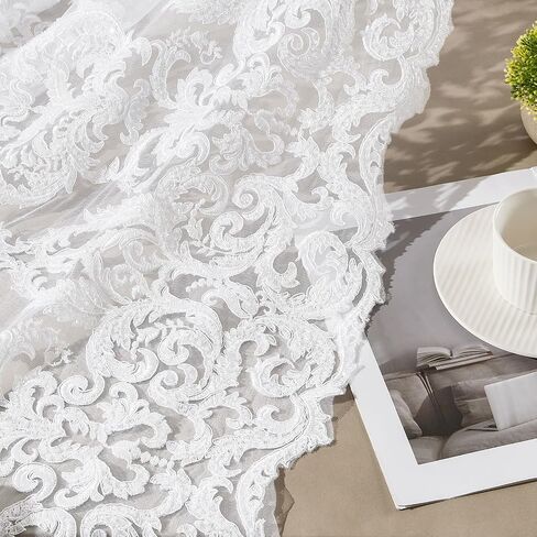 Fashion Bridal Lace Fabric Beaded Sequins Cords White Embroidery for Wedding (Bridal White, Cut by 3 Yards) in Saudi Arabia