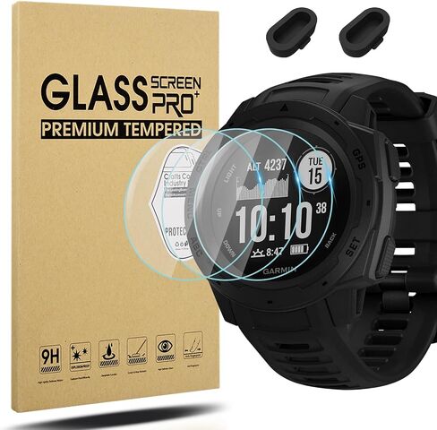 Suoman 3+2 Pack for Garmin Instinct 2/Garmin Instinct 2 واقي شاشة شمسي وواقي منفذ شاحن، 2.5D 9H [مضاد للخدش] واقي شاشة زجاجي مقوى لـ Garmin Instinct 2/Instinct 2 Solar in Kuwait