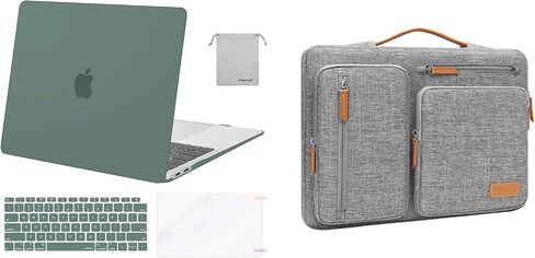 MOSISO Compatible with MacBook Air 13 inch Case 2022-2018 A2337 M1 A2179 A1932, Plastic Hard Shell&360 Protective Bag with 4 Zipper Pockets&Keyboard Cover&Screen Protector&Pouch, Midnight Green&Gray in Saudi Arabia