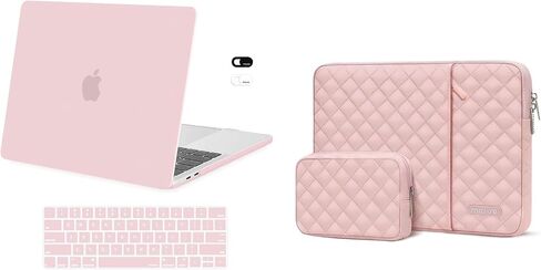 MOSISO Compatible with MacBook Pro 13 inch Case M2 2024-2016 A2338 M1 A2251 A2289 A2159 A1989 A1708 A1706,Plastic Hard Case&Keyboard Cover Skin&Webcam Cover&Bag with Small Case,Rose Quartz&Chalk Pink in Saudi Arabia