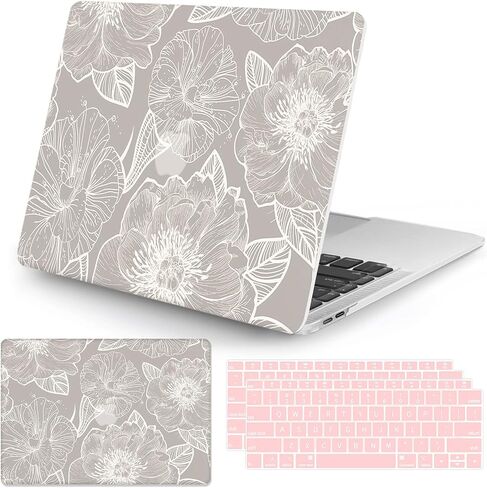 Seorsok متوافق مع Macbook Air Case 13 Inch Case 2022 2021 2020-2018 الإصدار A1932 A2179 M1 A2337 ، طباعة أنيقة من قشرة بلاستيكية من الجلد الفاكسة الناعمة الفاخرة مع غطاء لوحة مفاتيح ، بني ، بني in Kuwait