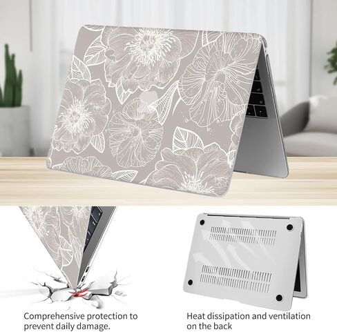 Seorsok متوافق مع Macbook Air Case 13 Inch Case 2022 2021 2020-2018 الإصدار A1932 A2179 M1 A2337 ، طباعة أنيقة من قشرة بلاستيكية من الجلد الفاكسة الناعمة الفاخرة مع غطاء لوحة مفاتيح ، بني ، بني in Kuwait