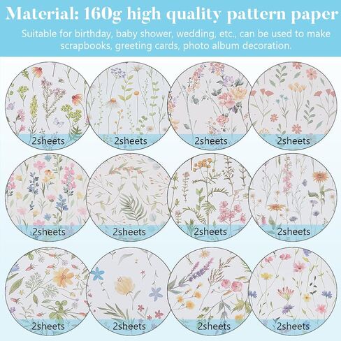 PLIGREAT 24 Sheets Blue Floral Scrapbook Paper, 12" Spring Flower Double Sided Specialty Paper Folded Flat for DIY Card Making Origami Photo Album Journal Decor DIY Background, 12 Styles in Saudi Arabia