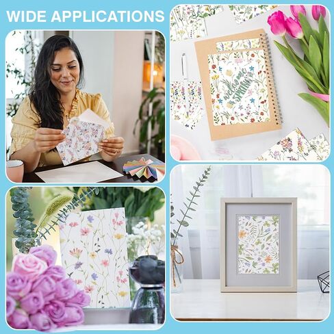 PLIGREAT 24 Sheets Blue Floral Scrapbook Paper, 12" Spring Flower Double Sided Specialty Paper Folded Flat for DIY Card Making Origami Photo Album Journal Decor DIY Background, 12 Styles in Saudi Arabia