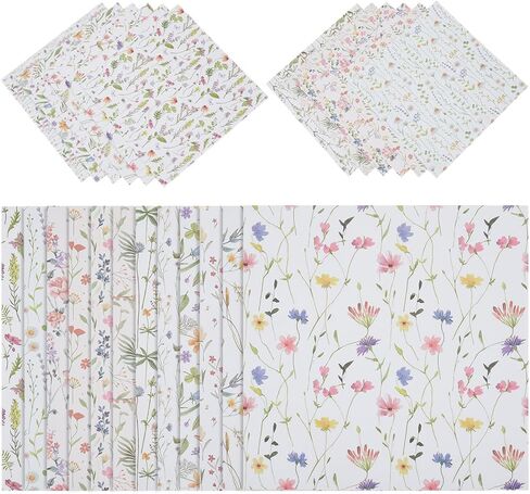 PLIGREAT 24 Sheets Blue Floral Scrapbook Paper, 12" Spring Flower Double Sided Specialty Paper Folded Flat for DIY Card Making Origami Photo Album Journal Decor DIY Background, 12 Styles in Saudi Arabia