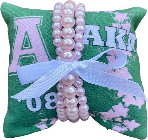 AKA Gift White Pearl Bracelets on Pink Jewelry Pillow (4in.x4in) in Saudi Arabia