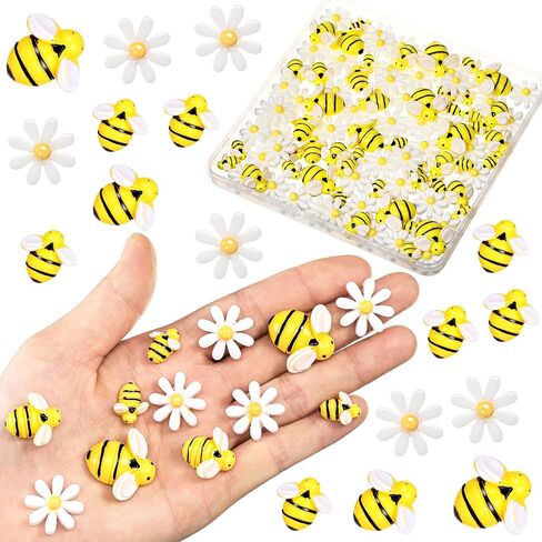 Hicarer 100 Pcs Mini Resin Bee Daisy Flower Decor 3 Sizes Tiny Flatback Embellishment Bees Decorations with Box for Craft DIY Wreath Cake Scrapbooking Home Party Decor in Saudi Arabia