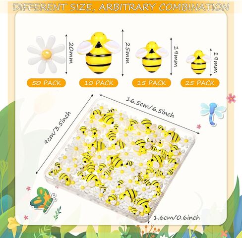 Hicarer 100 Pcs Mini Resin Bee Daisy Flower Decor 3 Sizes Tiny Flatback Embellishment Bees Decorations with Box for Craft DIY Wreath Cake Scrapbooking Home Party Decor in Saudi Arabia